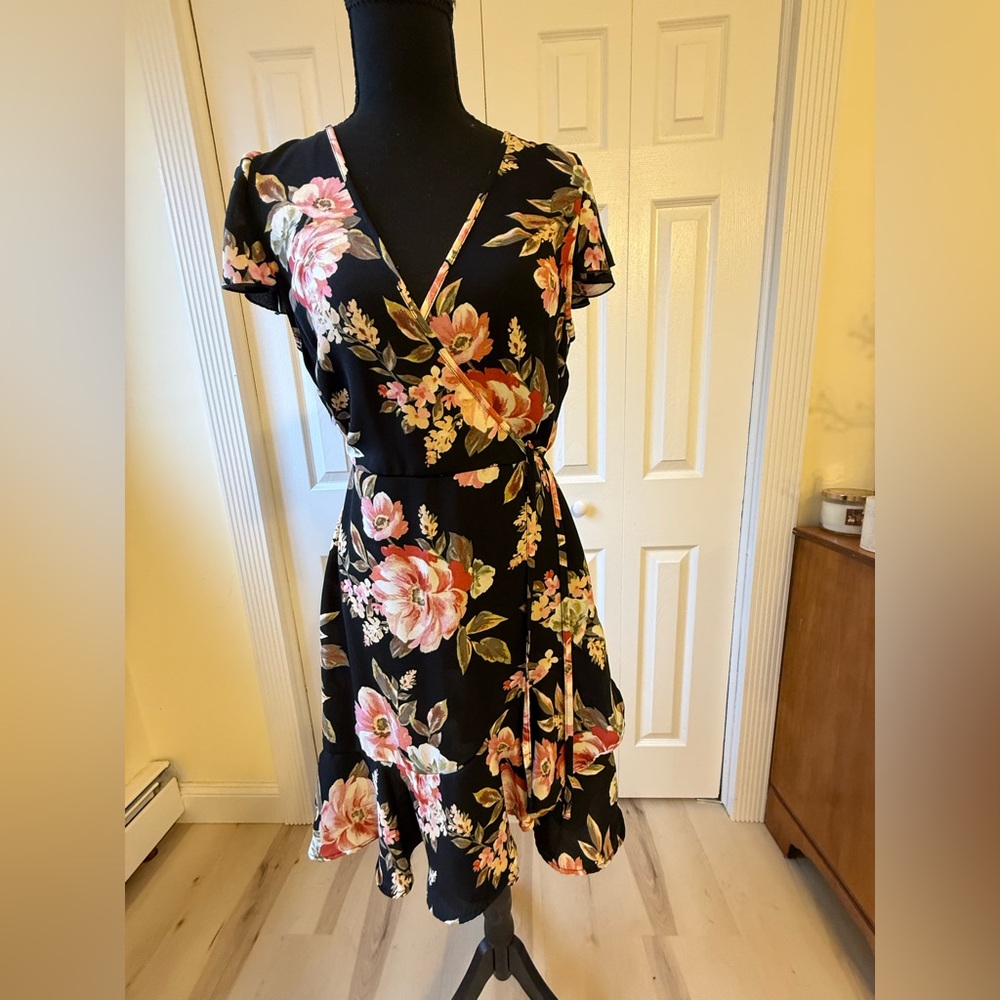 Xhilaration Black and Pink Floral Mini Dress